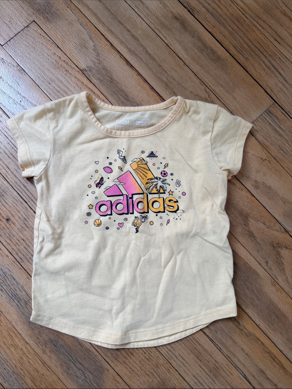 adidas Cream Tee with Pink and Black Logo Accents